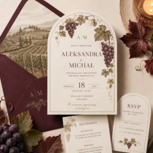 Zaproszenie ślubne Vendemmia Toscana – włoska winnica – aranżacja papeterii z kolekcji La Dolce Vita.